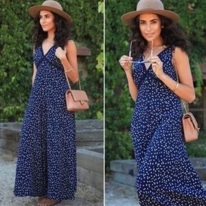 Anthropologie HD in Paris Tallulah Wide-leg Jumpsuit Women's Blue Polka Dots